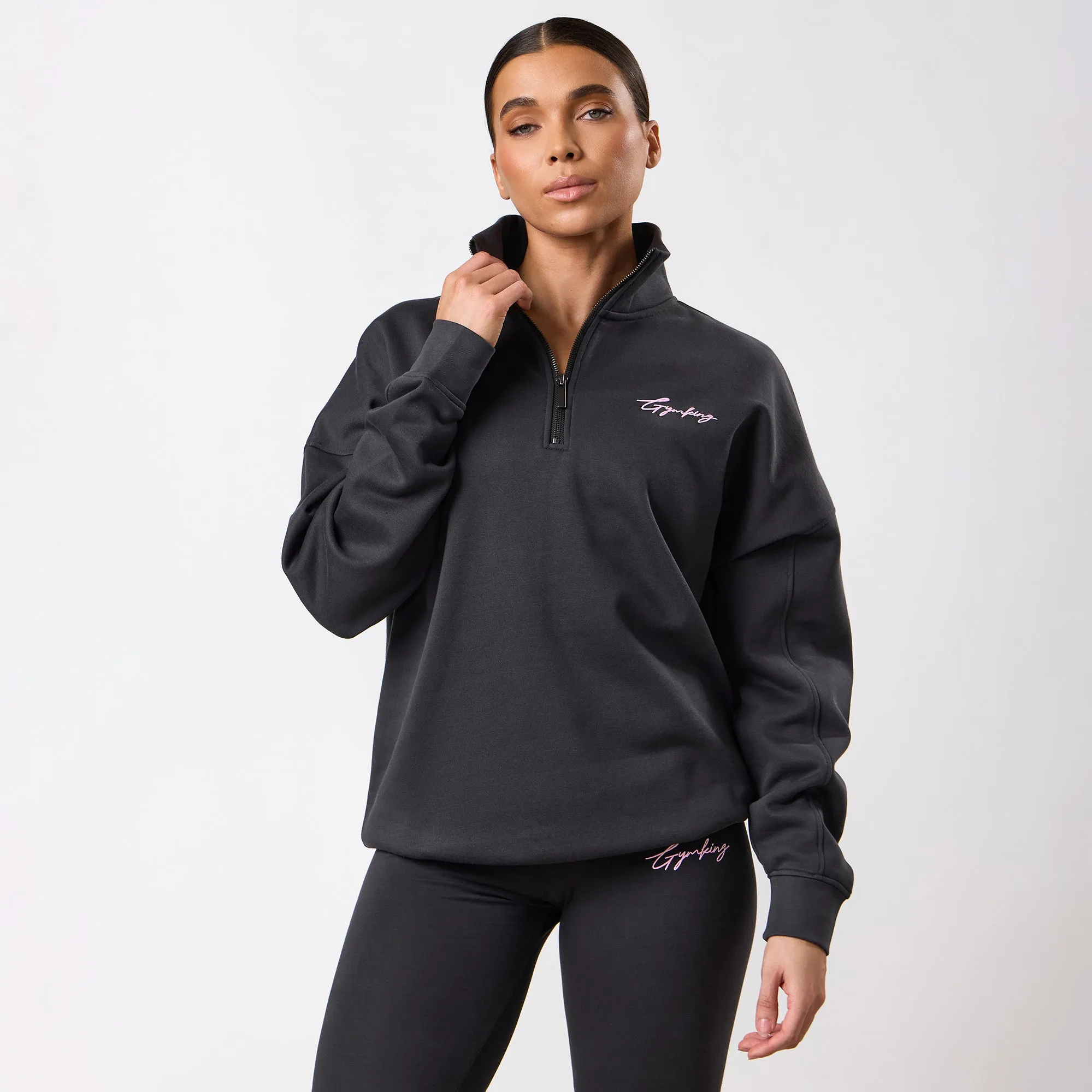 Gym King Script Mindset 1/4 Zip Funnel - Dark Pewter sold by The Gym King product image thumbnail 2