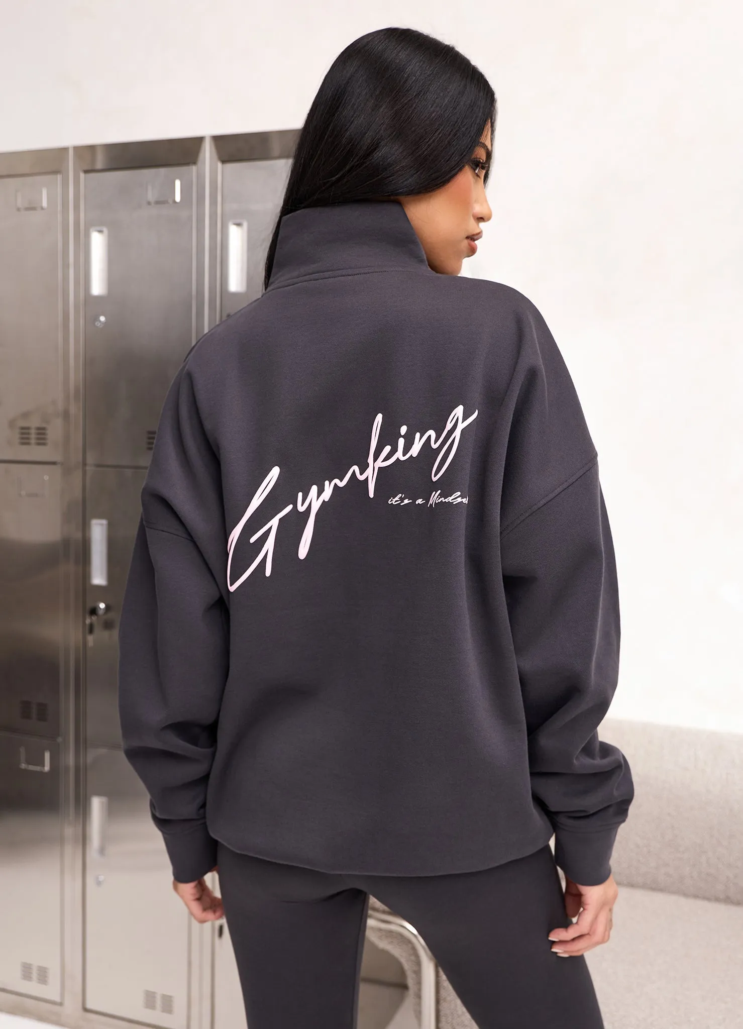 Gym King Script Mindset 1/4 Zip Funnel - Dark Pewter sold by The Gym King