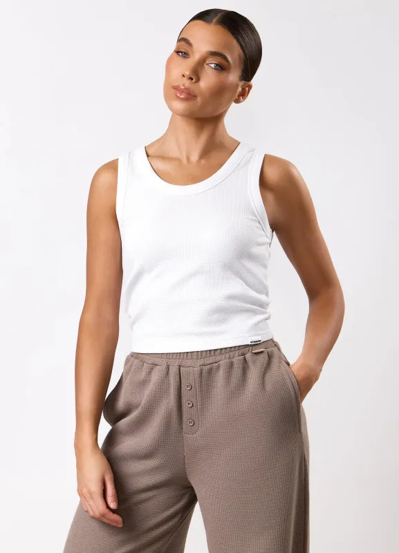 Gym King Waffle Crop Tank - White sold by The Gym King