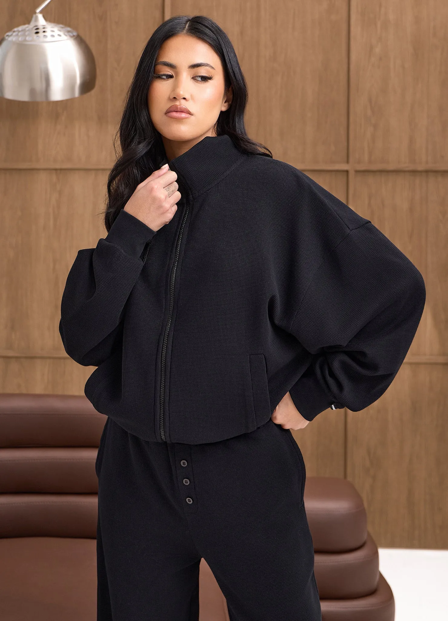 Gym King Waffle Full Zip Funnel - Black sold by The Gym King