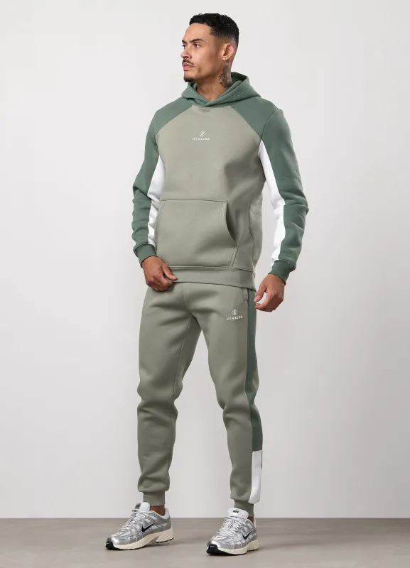 Gym King Power Fleece Hood Tracksuit - Soft Khaki/Fern Green/White sold by The Gym King