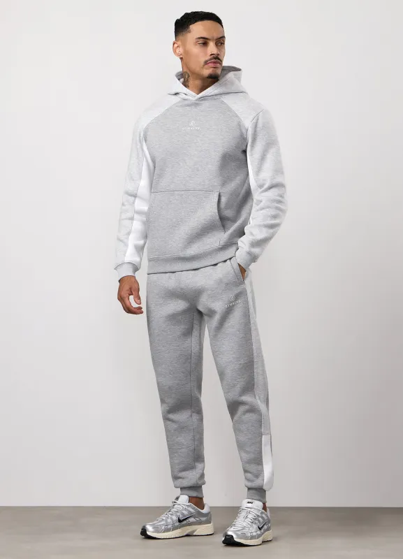 Gym King Power Fleece Hood Tracksuit - Light Grey/Snow Marl/White sold by The Gym King