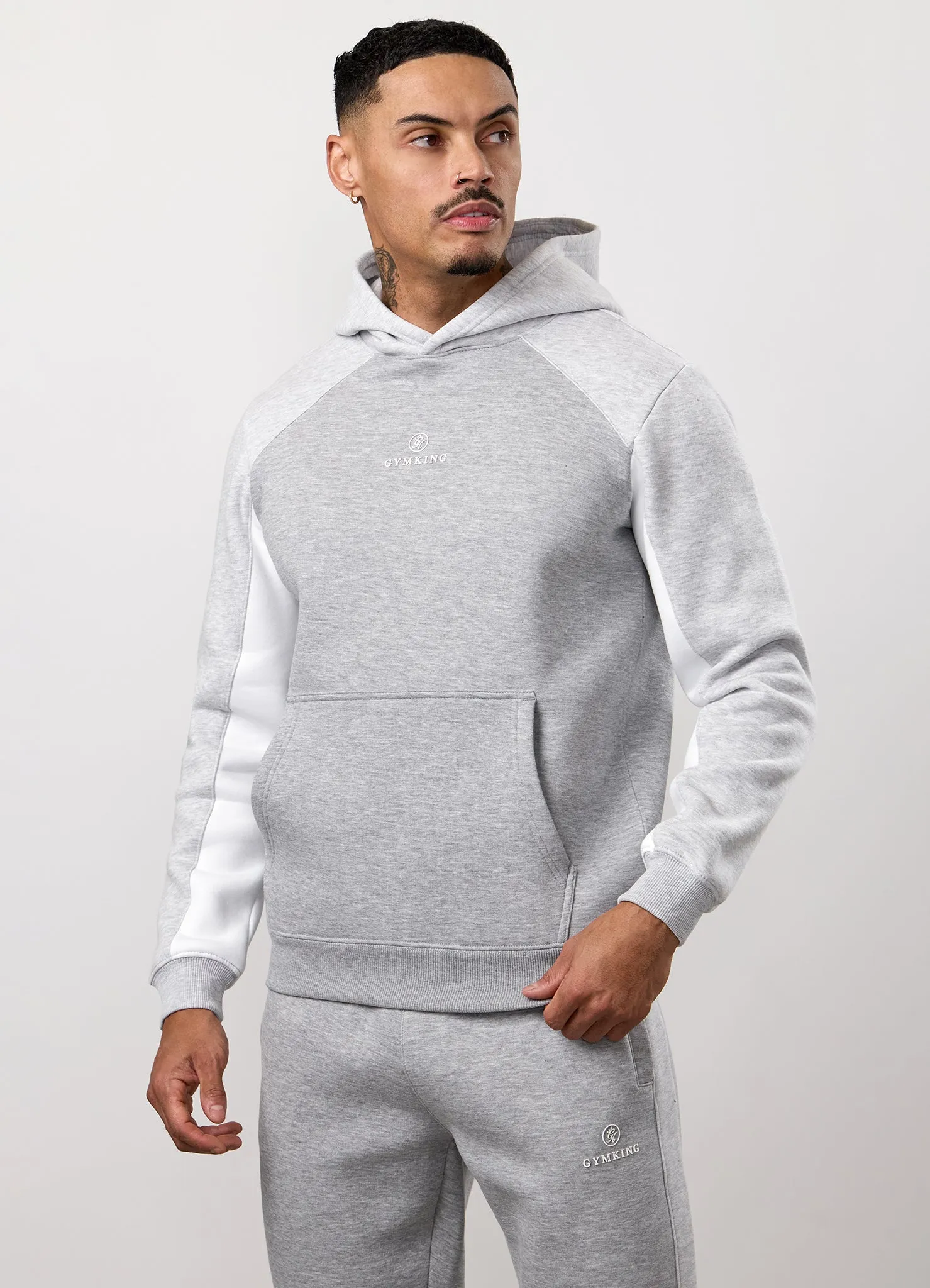 Gym King Power Fleece Hood Tracksuit - Light Grey/Snow Marl/White sold by The Gym King product image thumbnail 3
