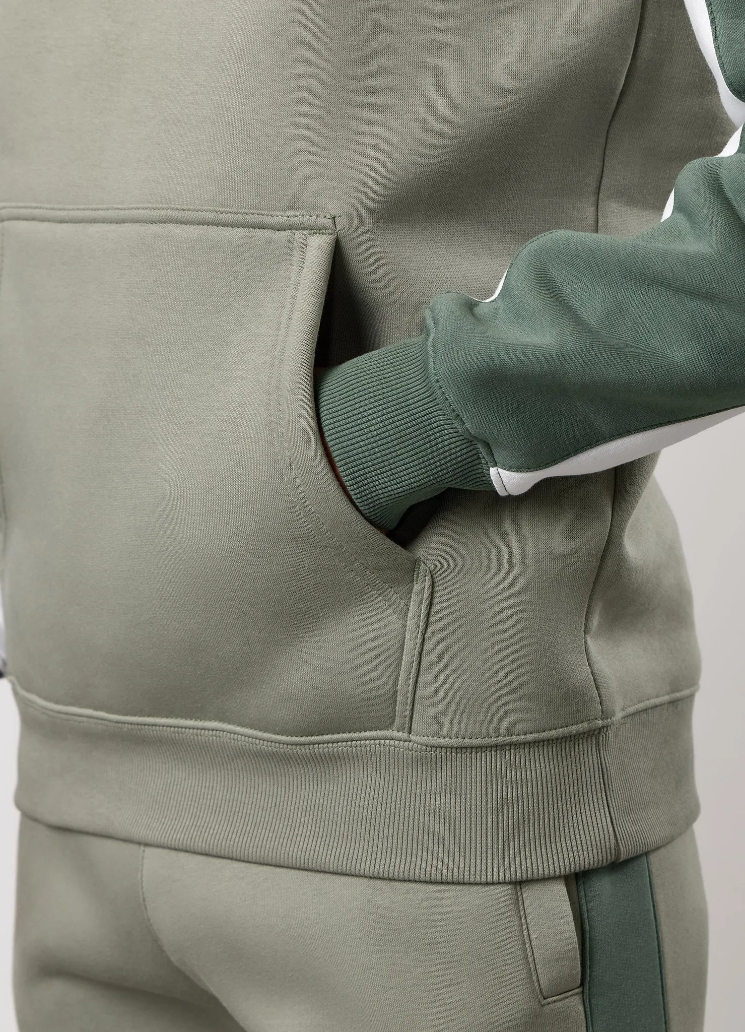 Gym King Power Colour Block Fleece Hood - Soft Khaki/Fern Green/White sold by The Gym King product image thumbnail 5