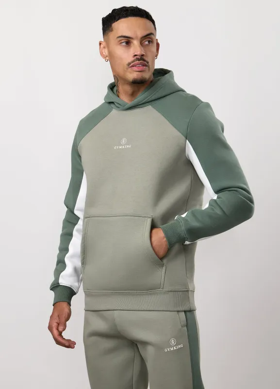 Gym King Power Colour Block Fleece Hood - Soft Khaki/Fern Green/White sold by The Gym King