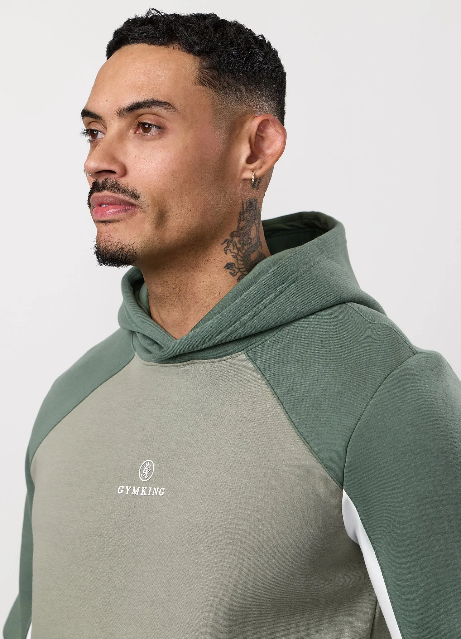 Gym King Power Colour Block Fleece Hood - Soft Khaki/Fern Green/White sold by The Gym King product image thumbnail 4