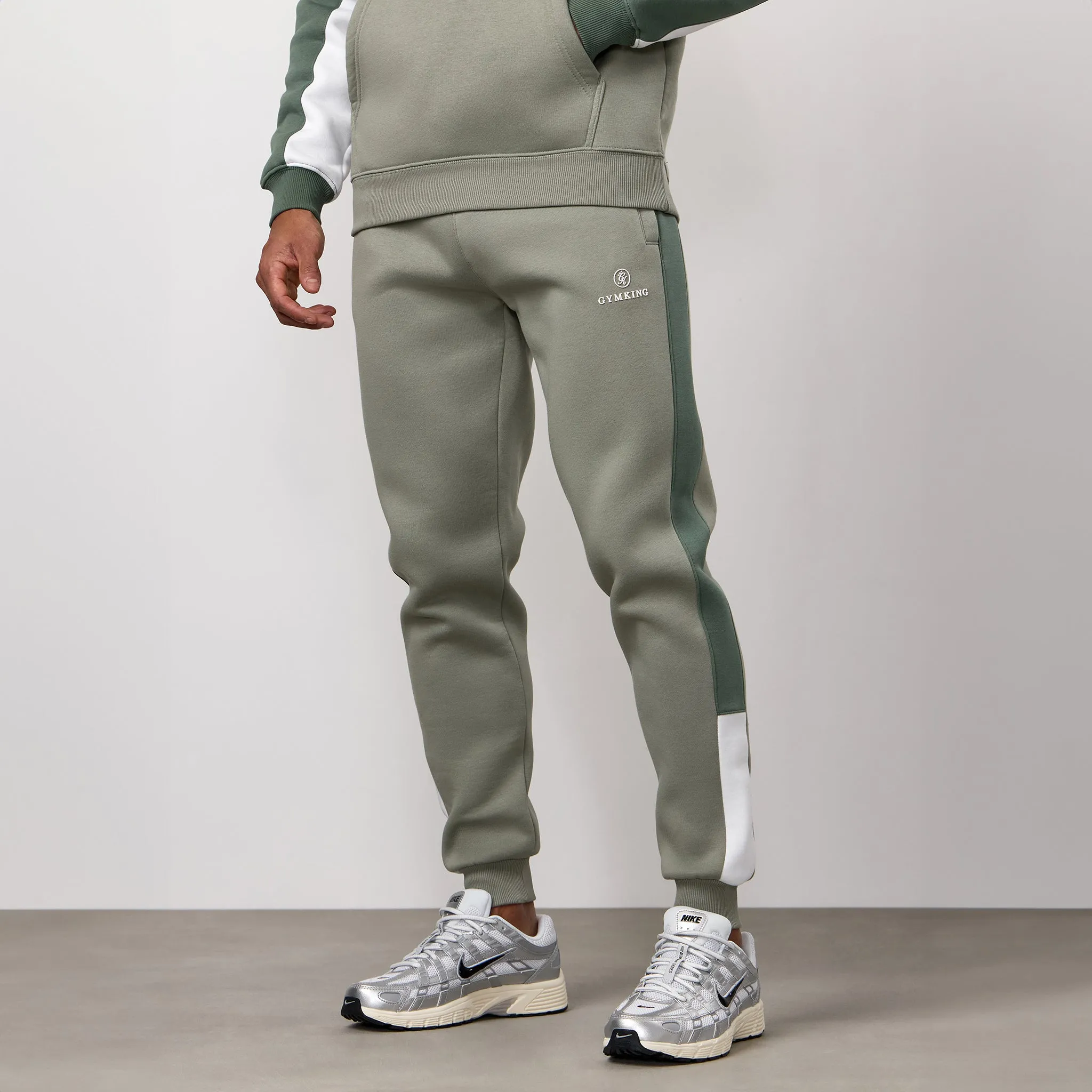 Gym King Power Colour Block Fleece Jogger - Soft Khaki/Fern Green/White sold by The Gym King product image thumbnail 2