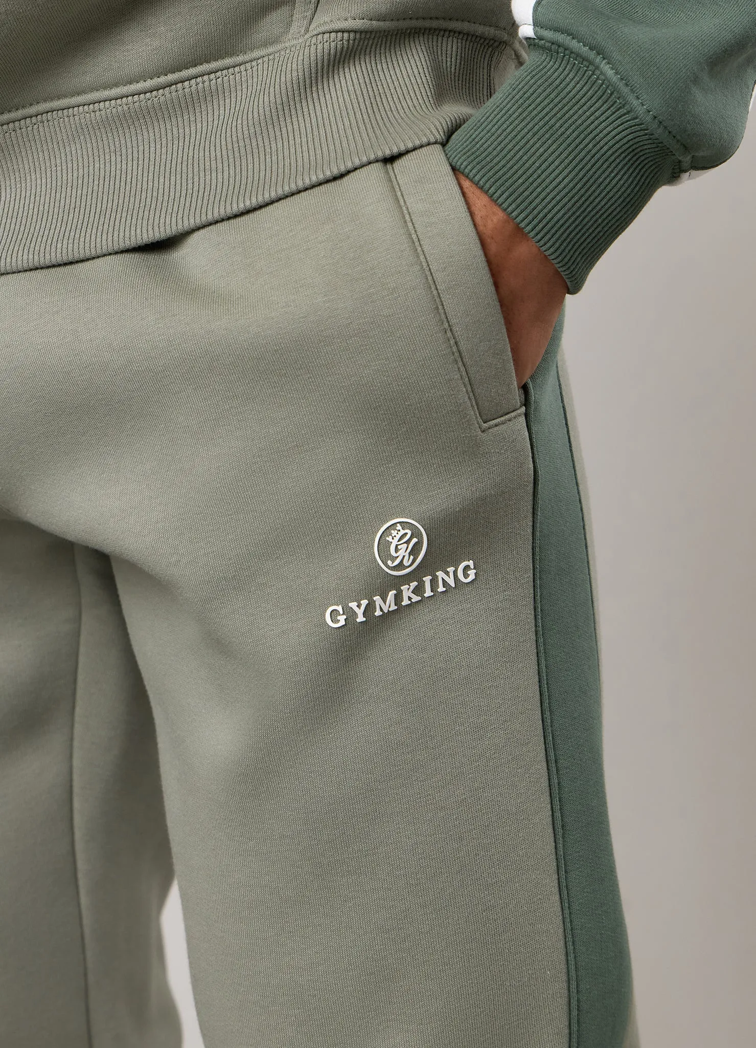 Gym King Power Colour Block Fleece Jogger - Soft Khaki/Fern Green/White sold by The Gym King product image thumbnail 5