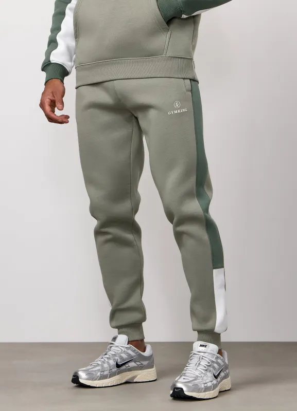 Gym King Power Colour Block Fleece Jogger - Soft Khaki/Fern Green/White sold by The Gym King