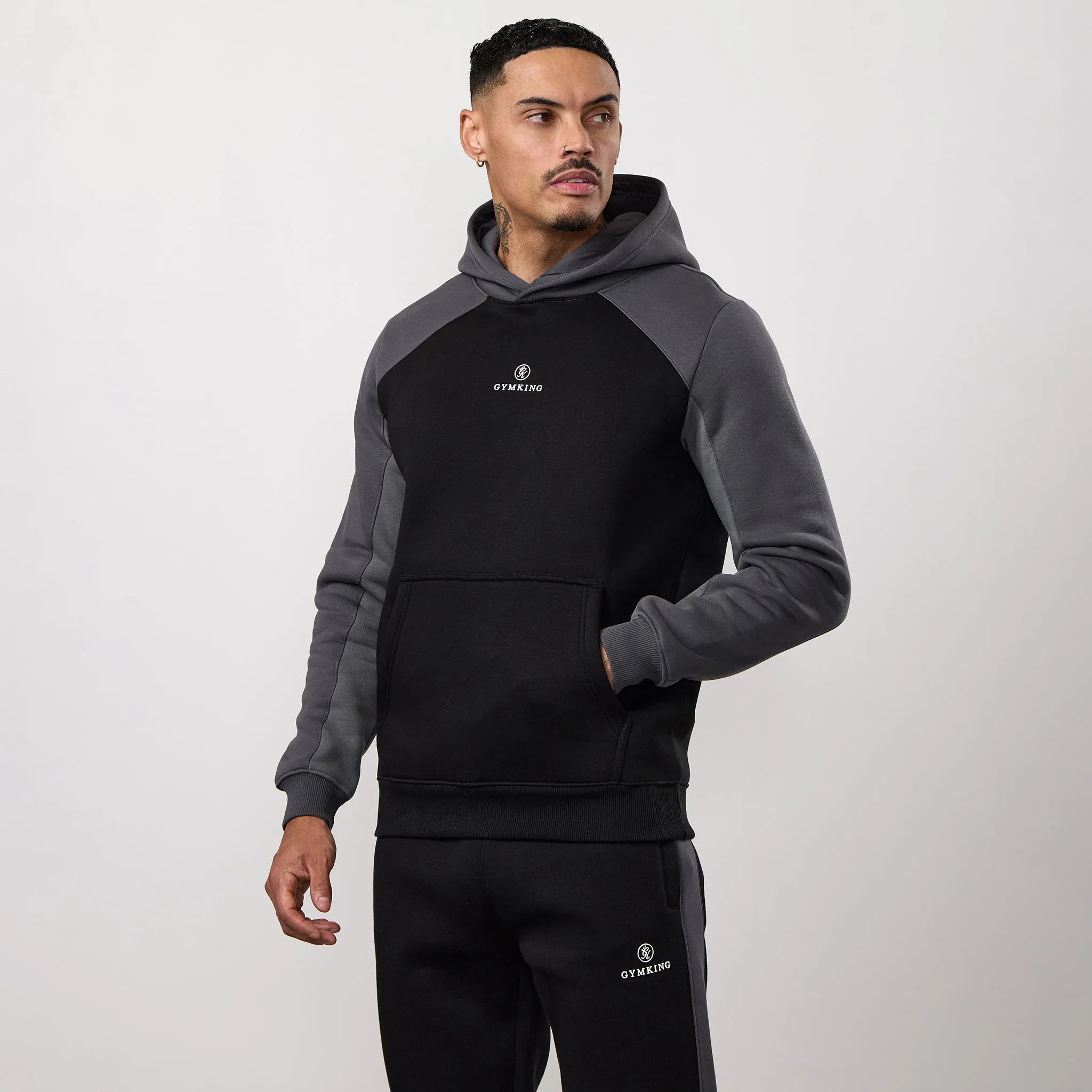 Gym King Power Colour Block Fleece Hood - Black/Graphite/Gunmetal Grey sold by The Gym King product image thumbnail 2