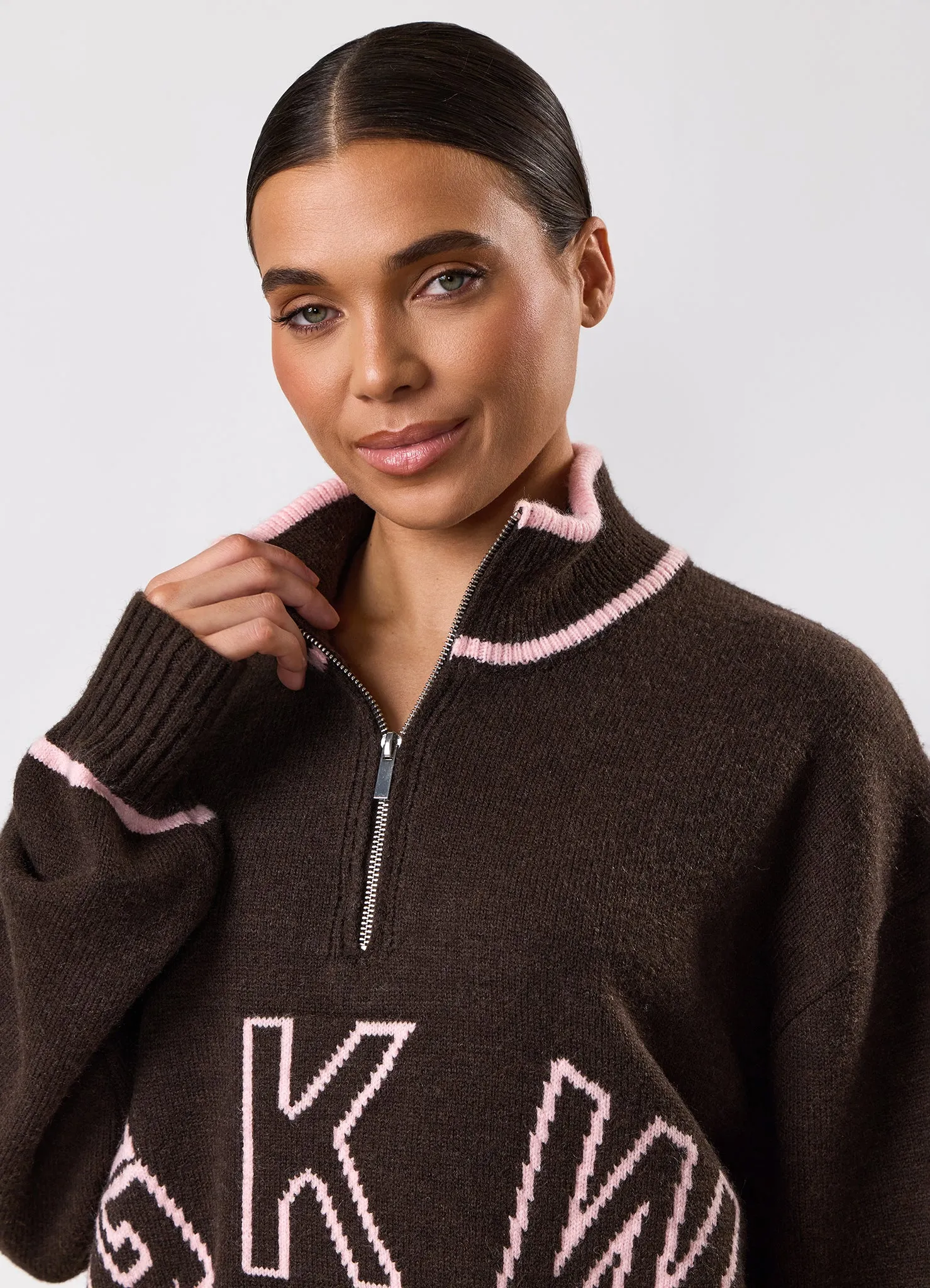Gym King Knockout Knitted 1/4 Zip Funnel - Espresso sold by The Gym King product image thumbnail 4