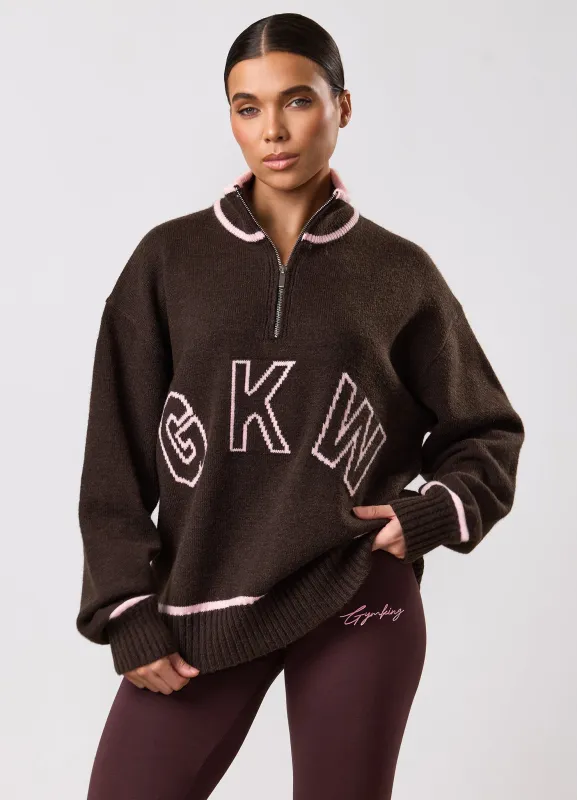 Gym King Knockout Knitted 1/4 Zip Funnel - Espresso made by The Gym King