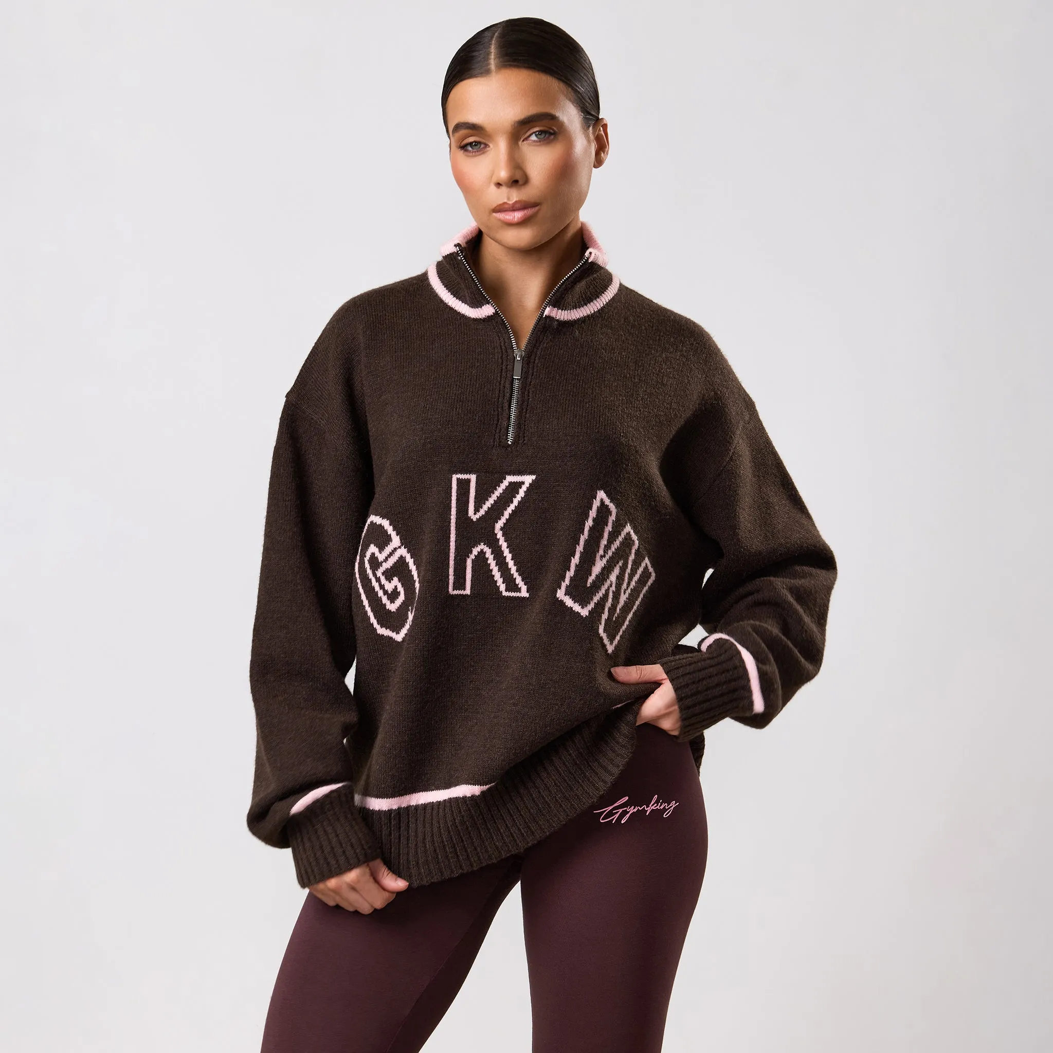 Gym King Knockout Knitted 1/4 Zip Funnel - Espresso sold by The Gym King product image thumbnail 2