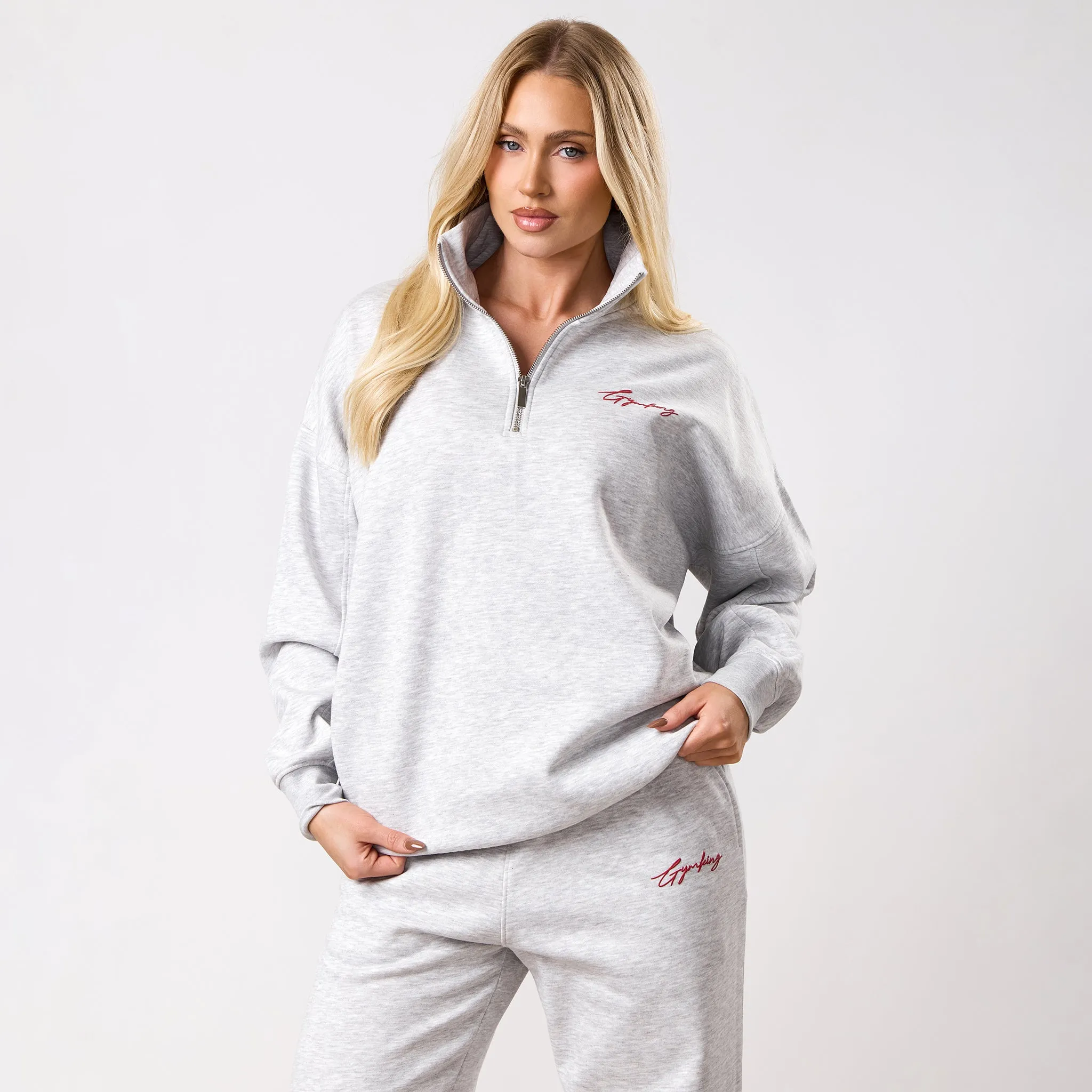 Gym King Script Mindset 1/4 Zip Funnel - Snow Marl sold by The Gym King product image thumbnail 2