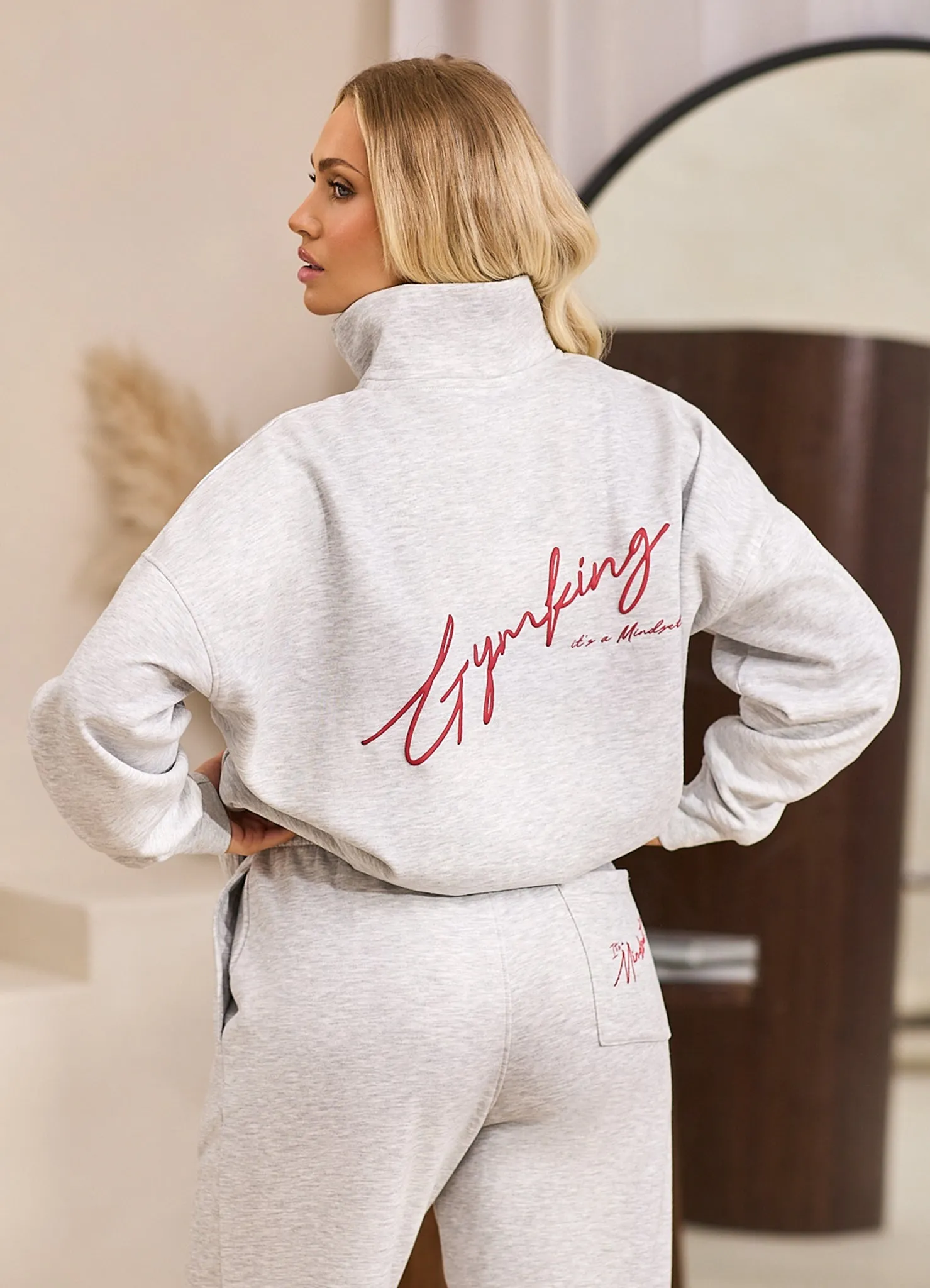 Gym King Script Mindset 1/4 Zip Funnel - Snow Marl sold by The Gym King