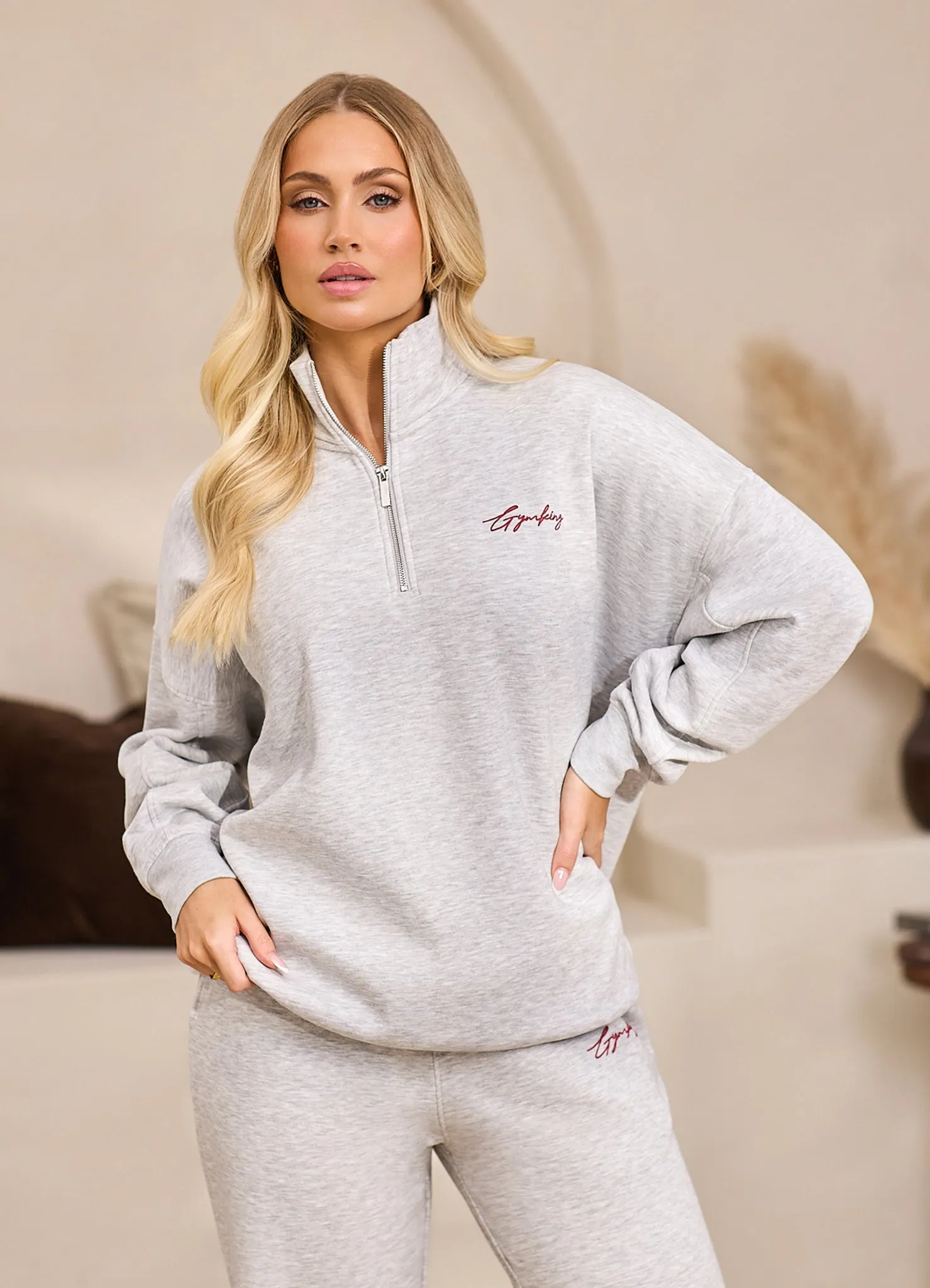 Gym King Script Mindset 1/4 Zip Funnel - Snow Marl sold by The Gym King product image thumbnail 3