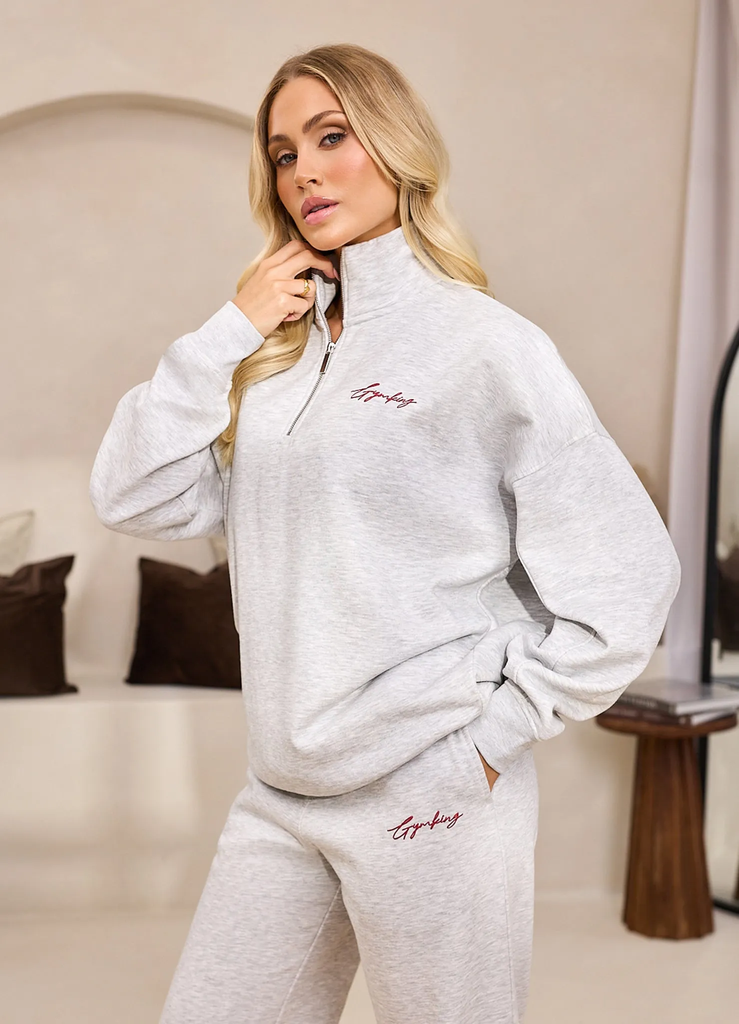 Gym King Script Mindset 1/4 Zip Funnel - Snow Marl sold by The Gym King product image thumbnail 4