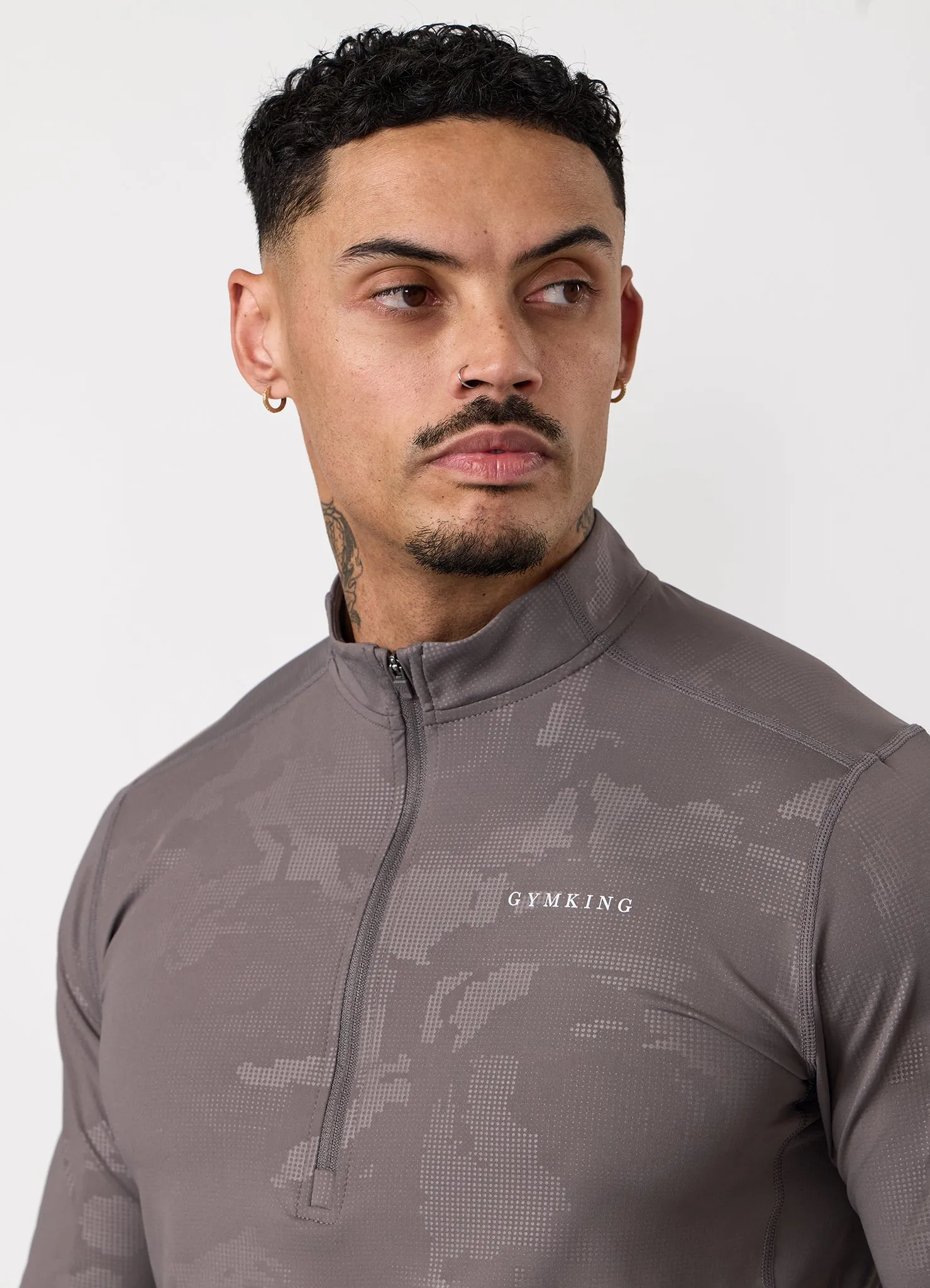 Gym King Debossed Camo 1/4 Zip Funnel - Rustic Taupe sold by The Gym King product image thumbnail 5