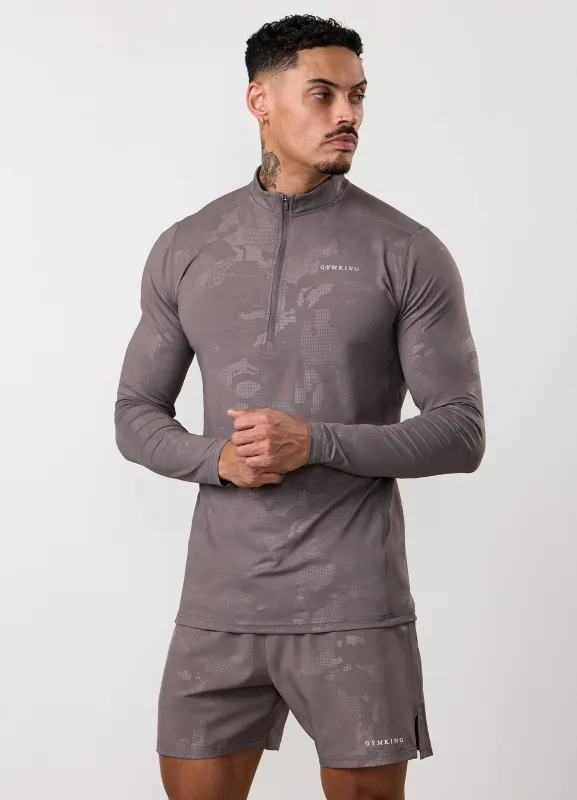 Gym King Debossed Camo 1/4 Zip Funnel - Rustic Taupe sold by The Gym King