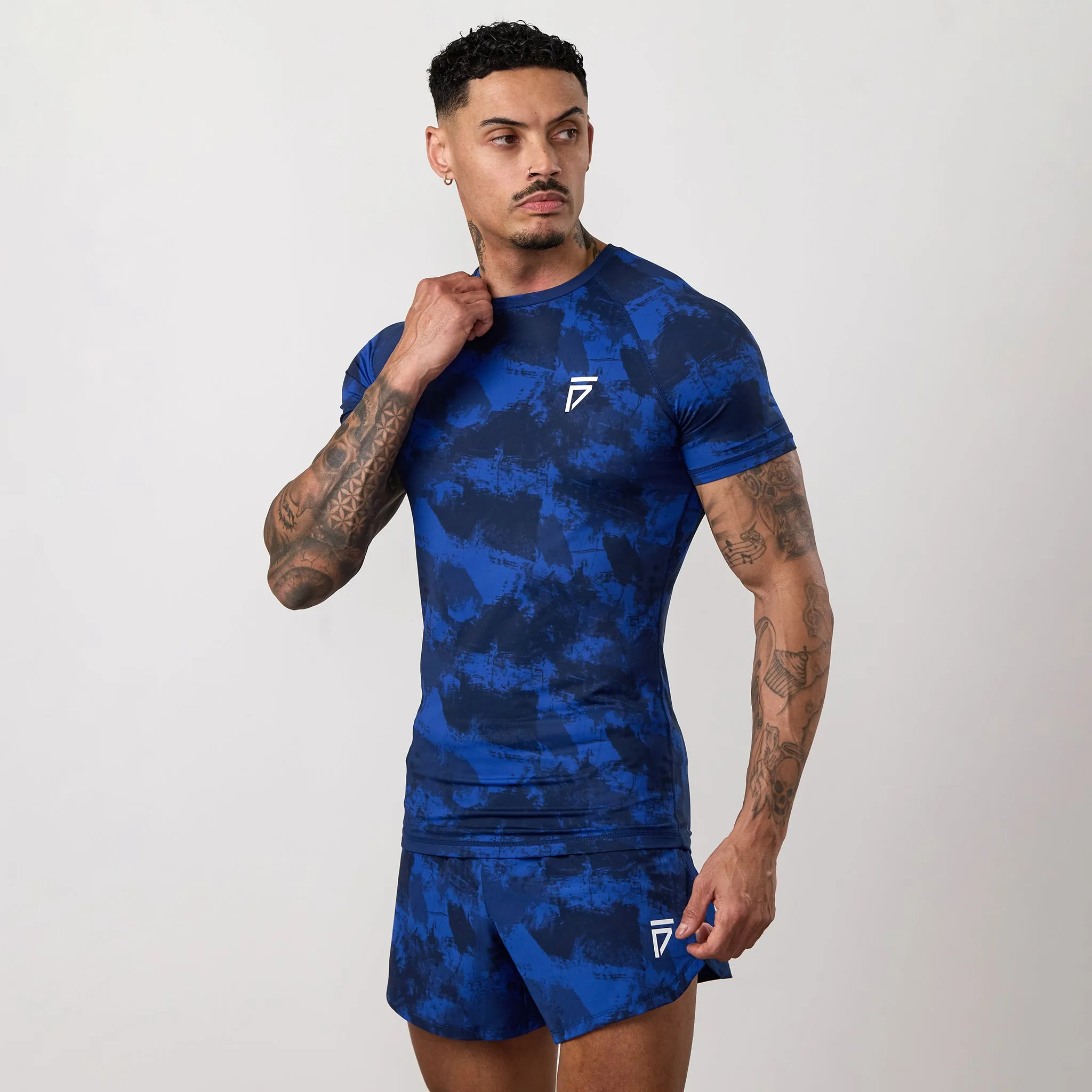 Gym King Fight Division Combat Short Sleeve Rash Guard - Blue Abstract Print sold by The Gym King product image thumbnail 2