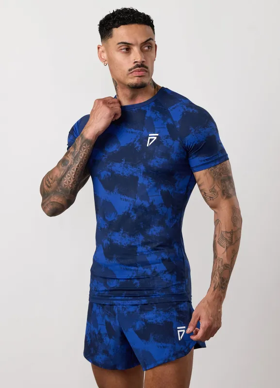Gym King Fight Division Combat Short Sleeve Rash Guard - Blue Abstract Print made by The Gym King