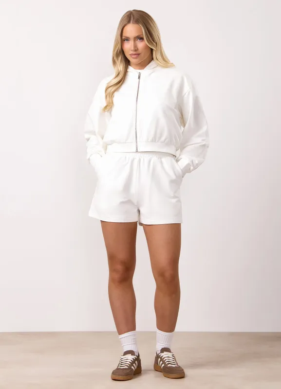 Gym King Victory Loopback Full Zip Crop Hood and Shorts - Cream made by The Gym King