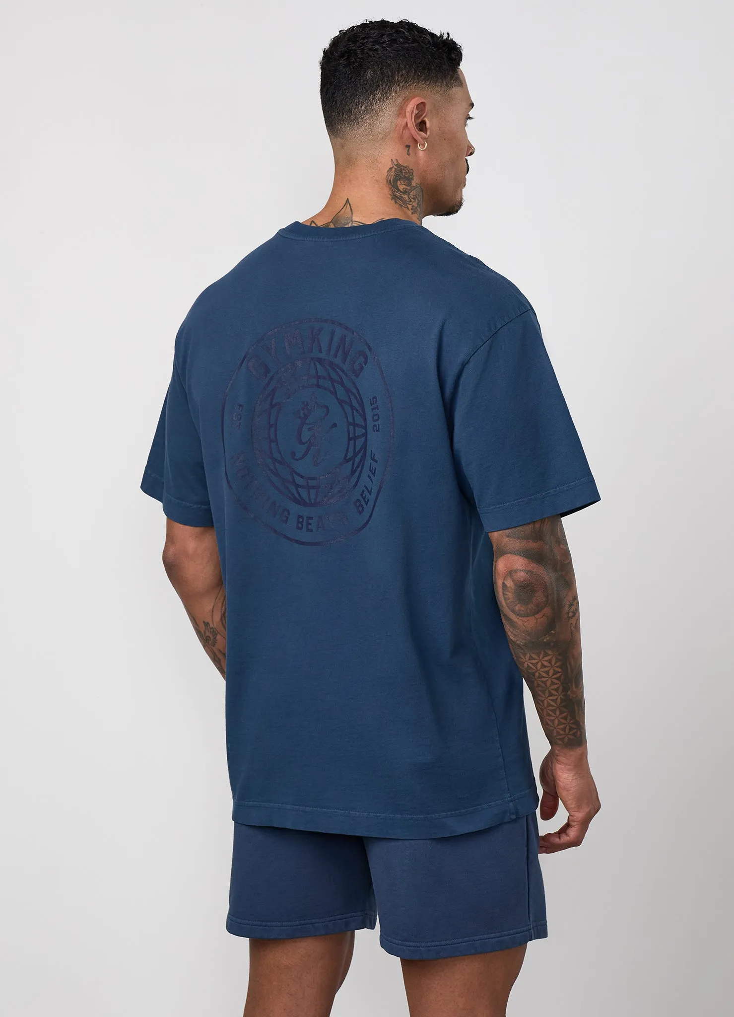 Gym King World Distressed Graphic Washed Tee - Rich Blue sold by The Gym King