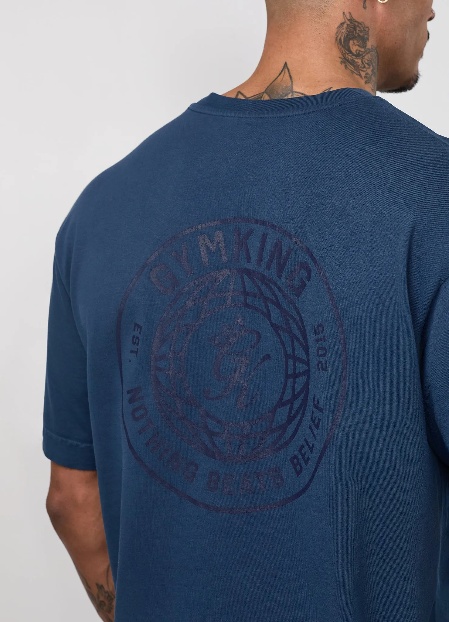 Gym King World Distressed Graphic Washed Tee - Rich Blue sold by The Gym King product image thumbnail 4