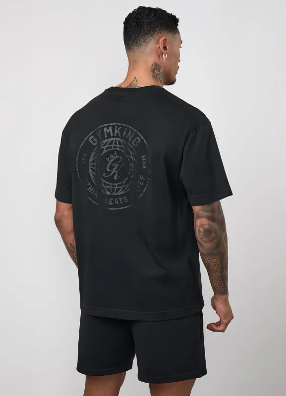 Gym King World Distressed Graphic Washed Tee - Black made by The Gym King