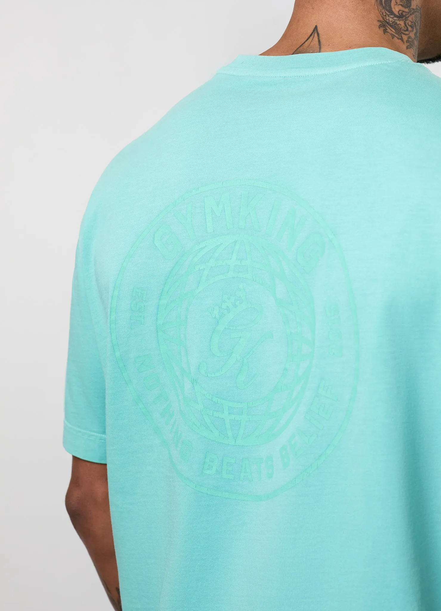 Gym King World Distressed Graphic Washed T-Shirt - Poolside Green sold by The Gym King product image thumbnail 4