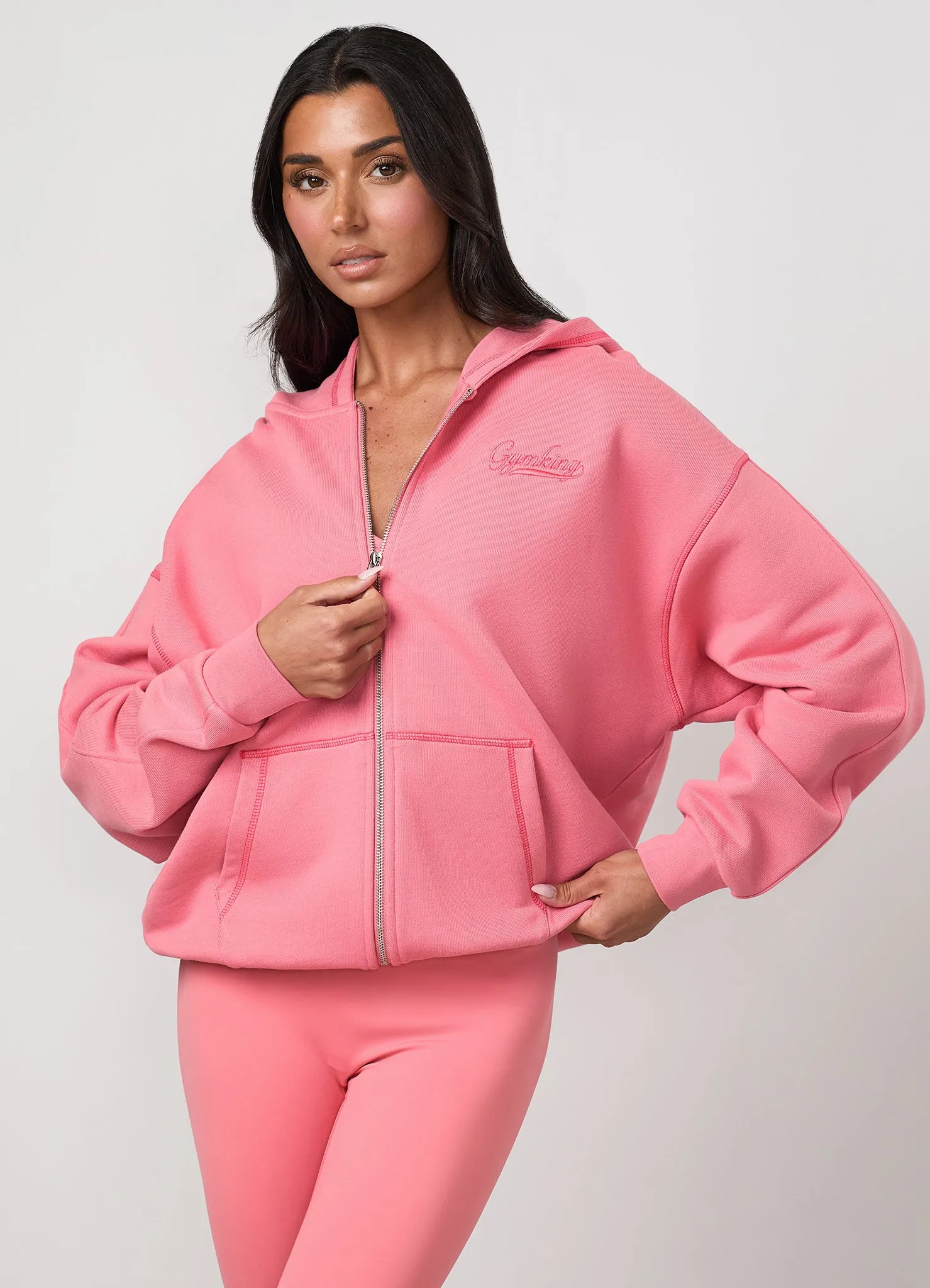 Gym King Renew Flatlock Full Zip Hoodie - Coral Punch sold by The Gym King product image thumbnail 3