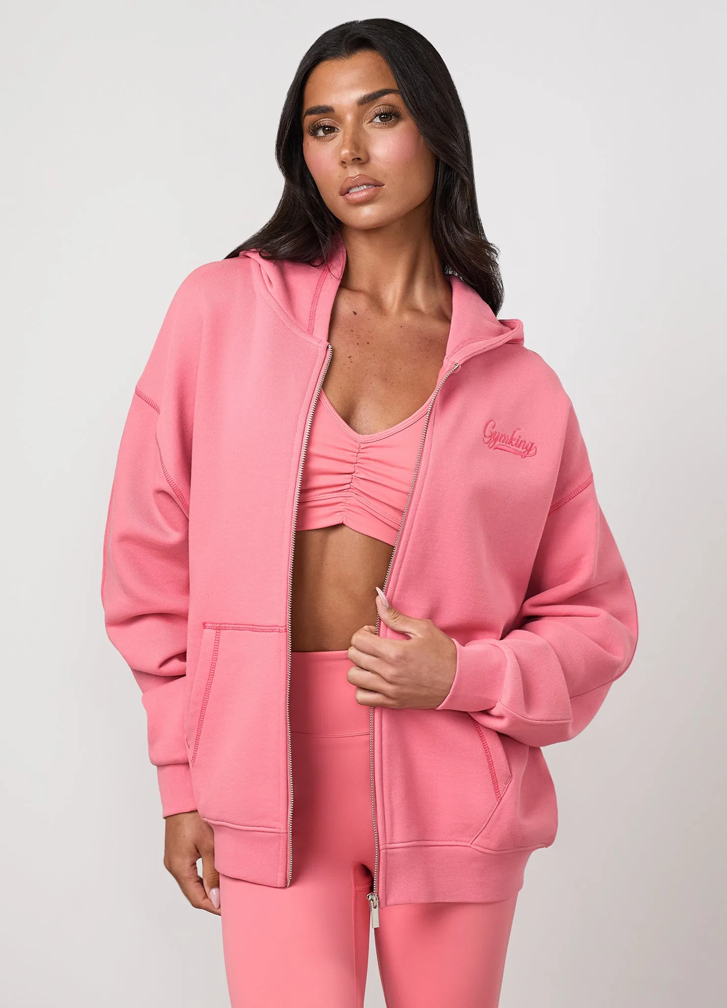 Gym King Renew Flatlock Full Zip Hoodie - Coral Punch sold by The Gym King product image thumbnail 4