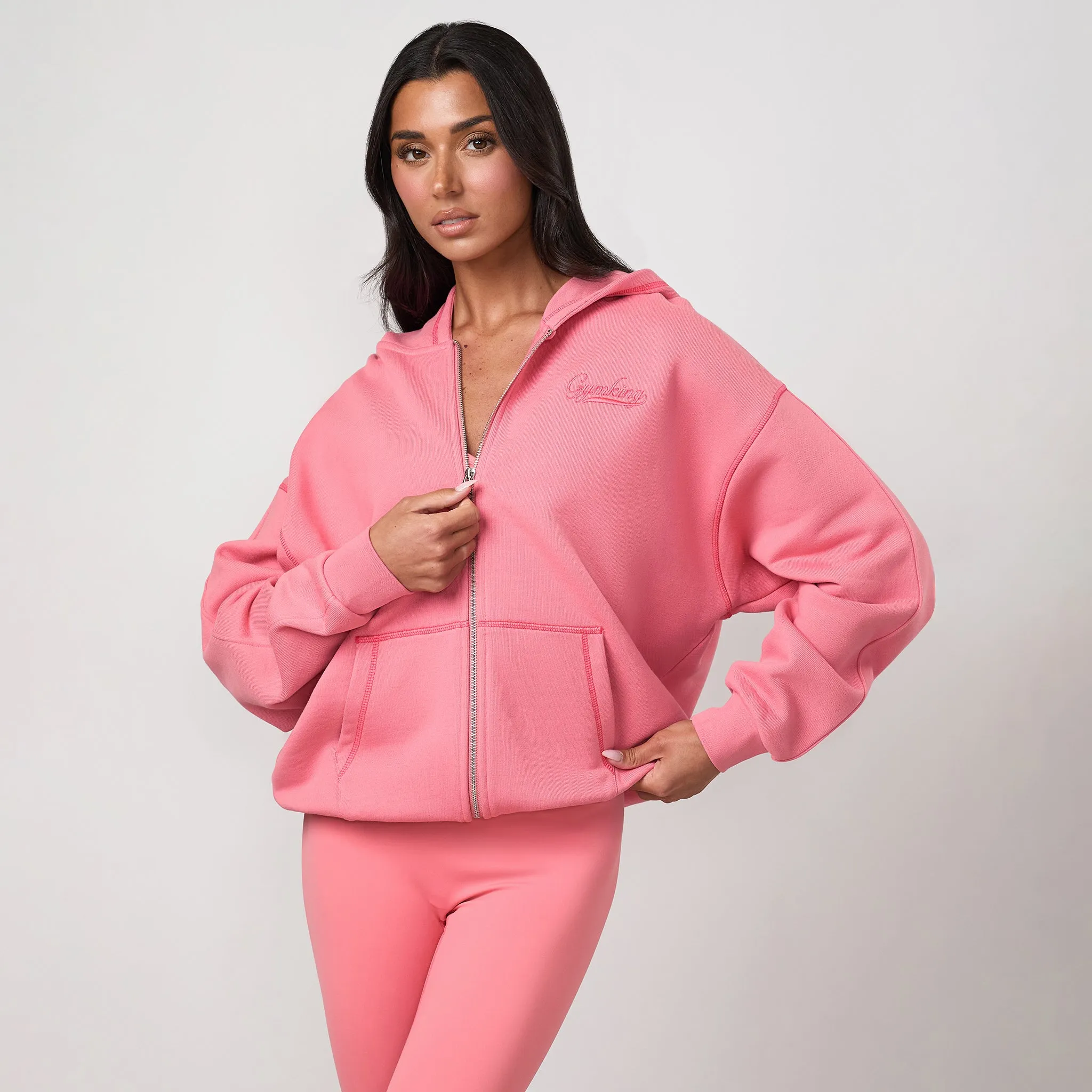 Gym King Renew Flatlock Full Zip Hoodie - Coral Punch sold by The Gym King product image thumbnail 2