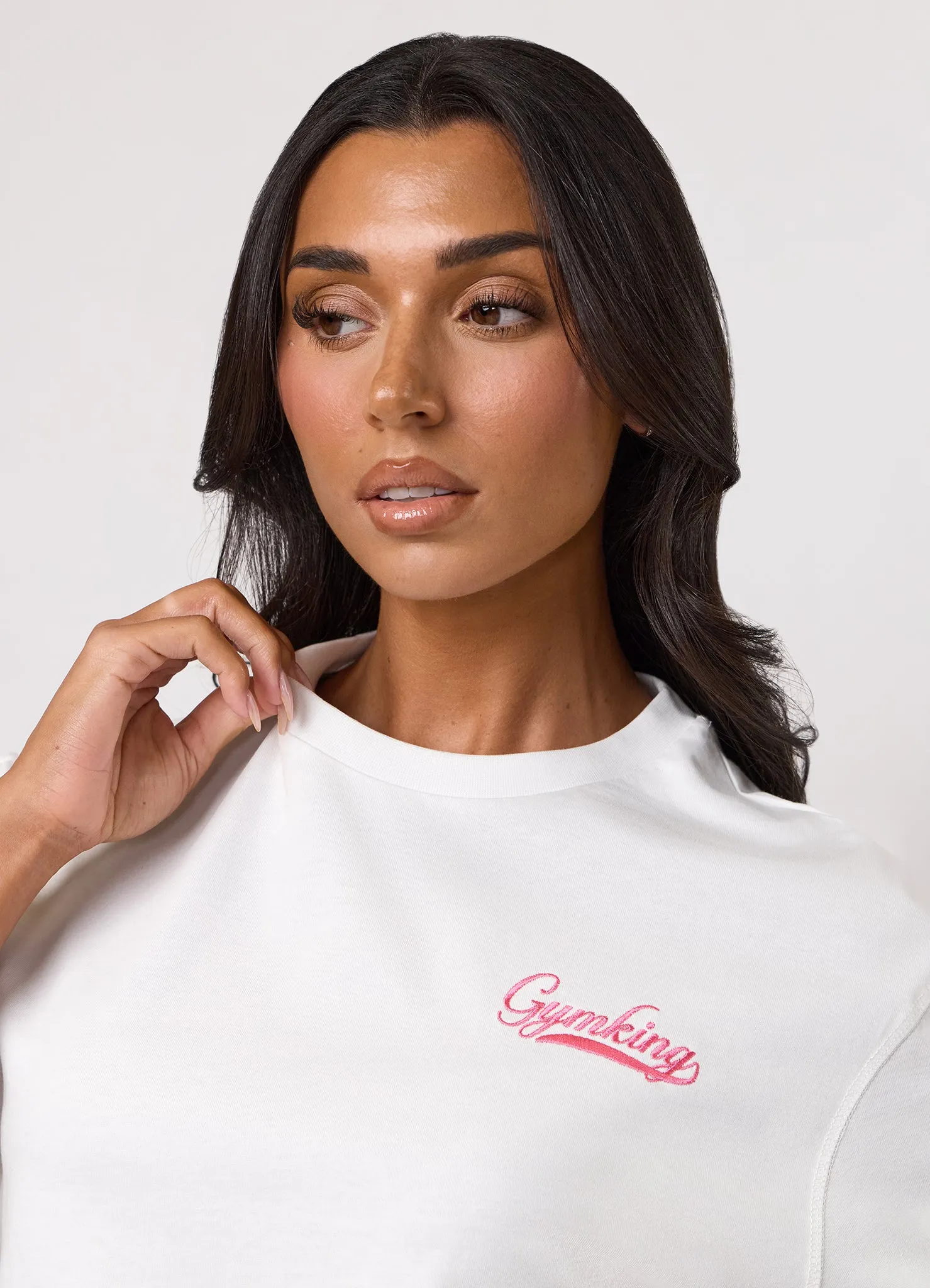 Gym King Renew Flatlock Boyfriend Tee - Cream/Coral Punch sold by The Gym King product image thumbnail 5