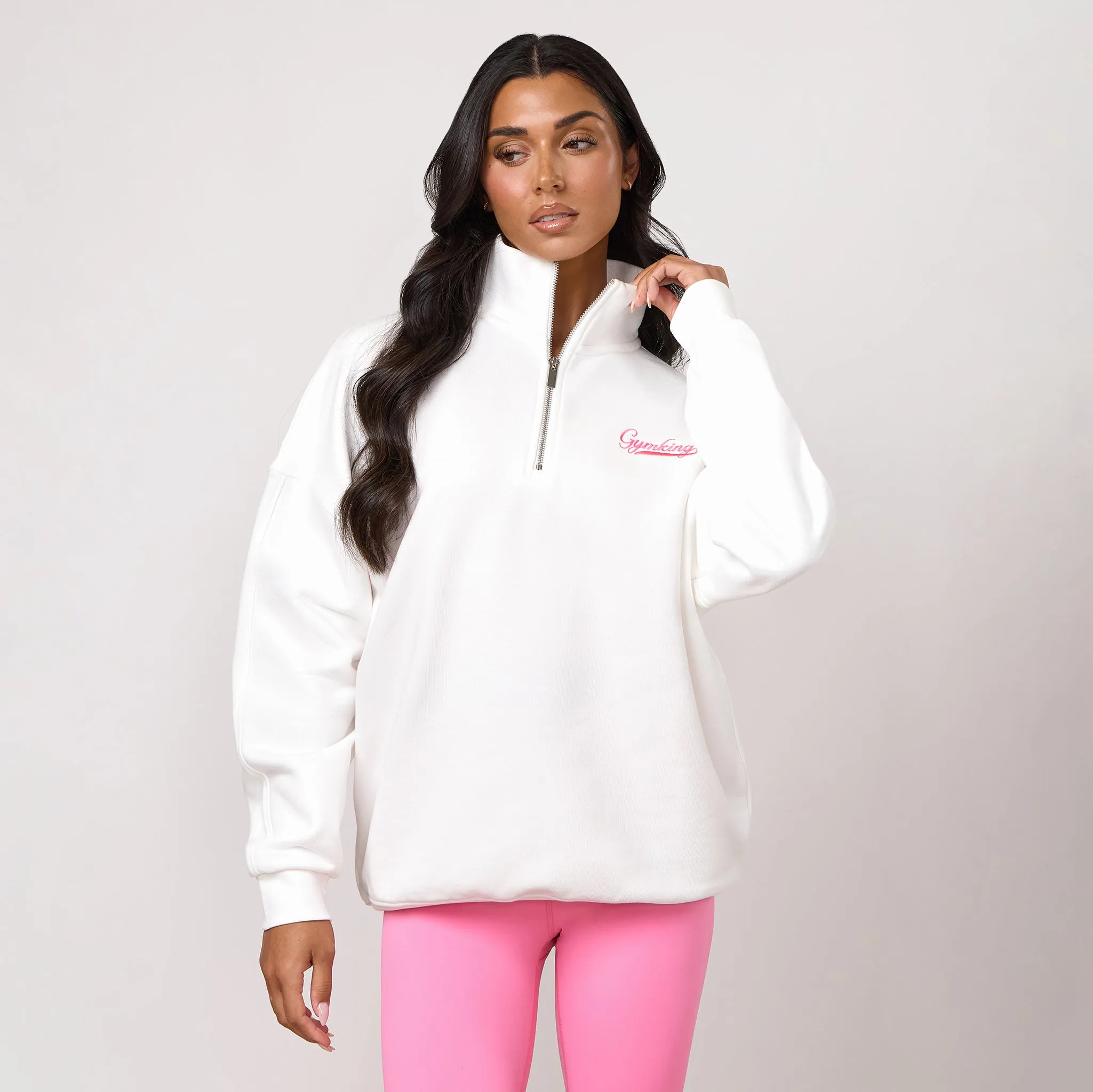 Gym King Renew Flatlock 1/4 Zip Funnel - Cream/Coral Punch sold by The Gym King product image thumbnail 2