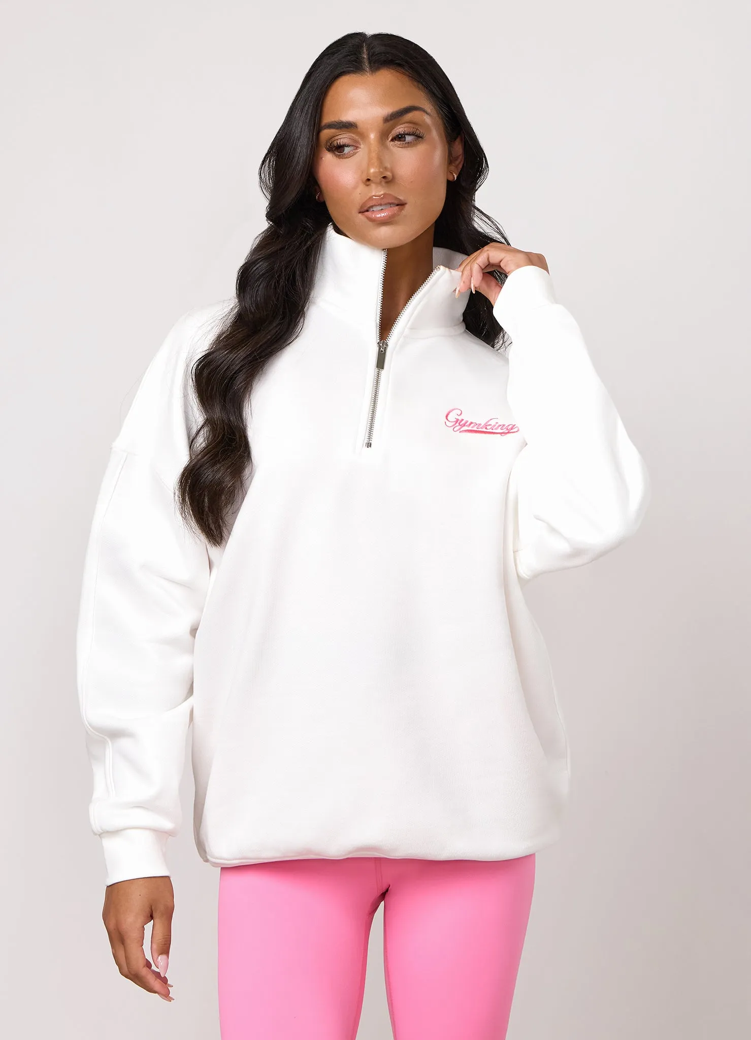 Gym King Renew Flatlock 1/4 Zip Funnel - Cream/Coral Punch sold by The Gym King