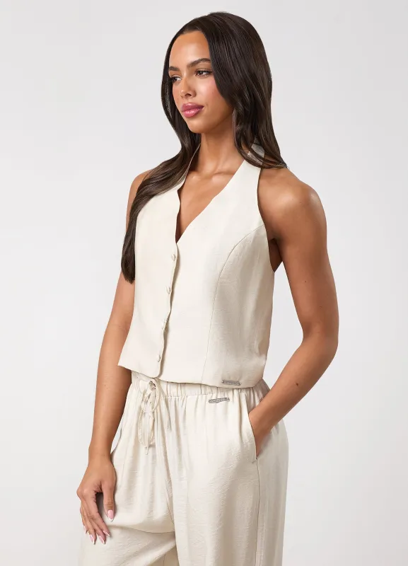Gym King Signature Woven Halter Neck Vest - Warm Linen made by The Gym King