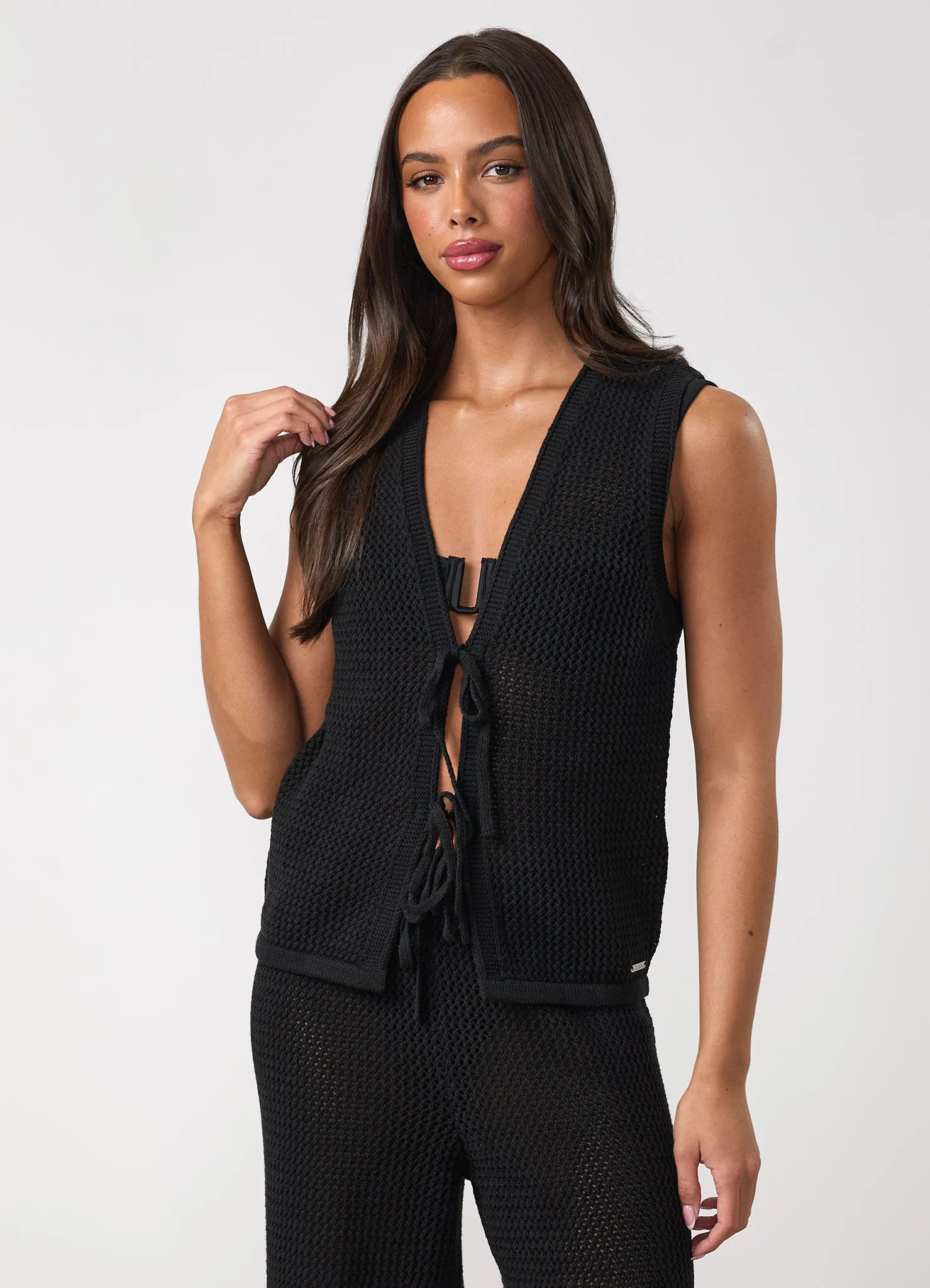 Gym King Crochet Tie Front Vest - Black sold by The Gym King product image thumbnail 4