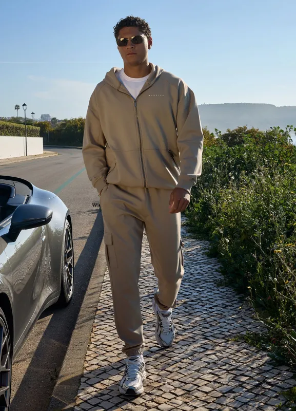 Gym King Linear Travel Full Zip Hood Tracksuit - Claydust made by The Gym King