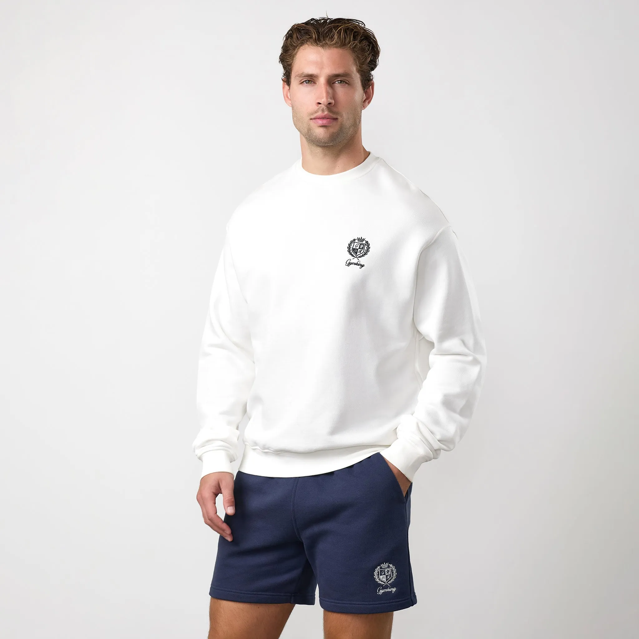 Gym King Heritage Crest Loopback Sweatshirt - Cream/Indigo Blue sold by The Gym King product image thumbnail 2
