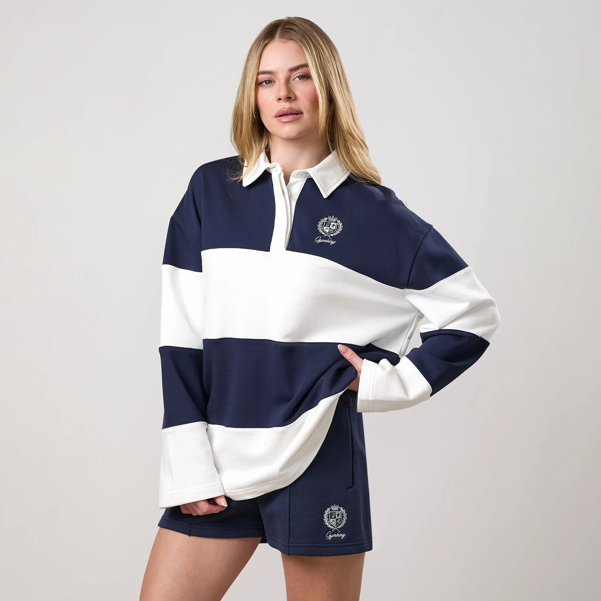 Gym King Heritage Loopback Rugby Shirt - Cream/Indigo Blue sold by The Gym King product image thumbnail 2