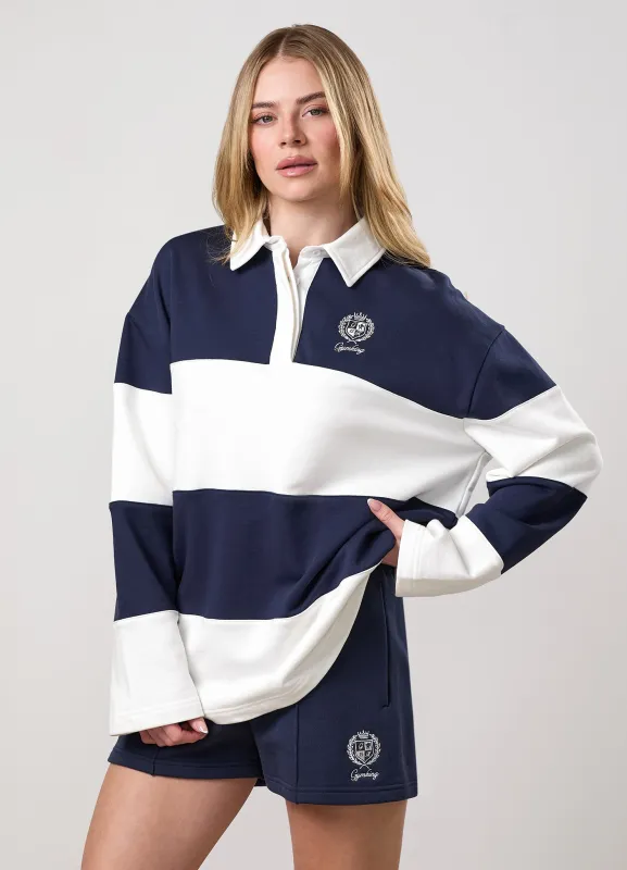 Gym King Heritage Loopback Rugby Shirt - Cream/Indigo Blue made by The Gym King