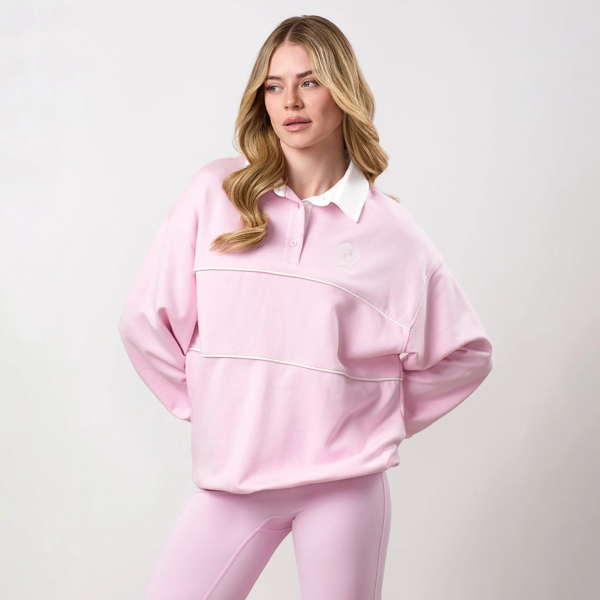 Gym King Heritage Loopback Long Sleeve Polo - Soft Pink sold by The Gym King product image thumbnail 2