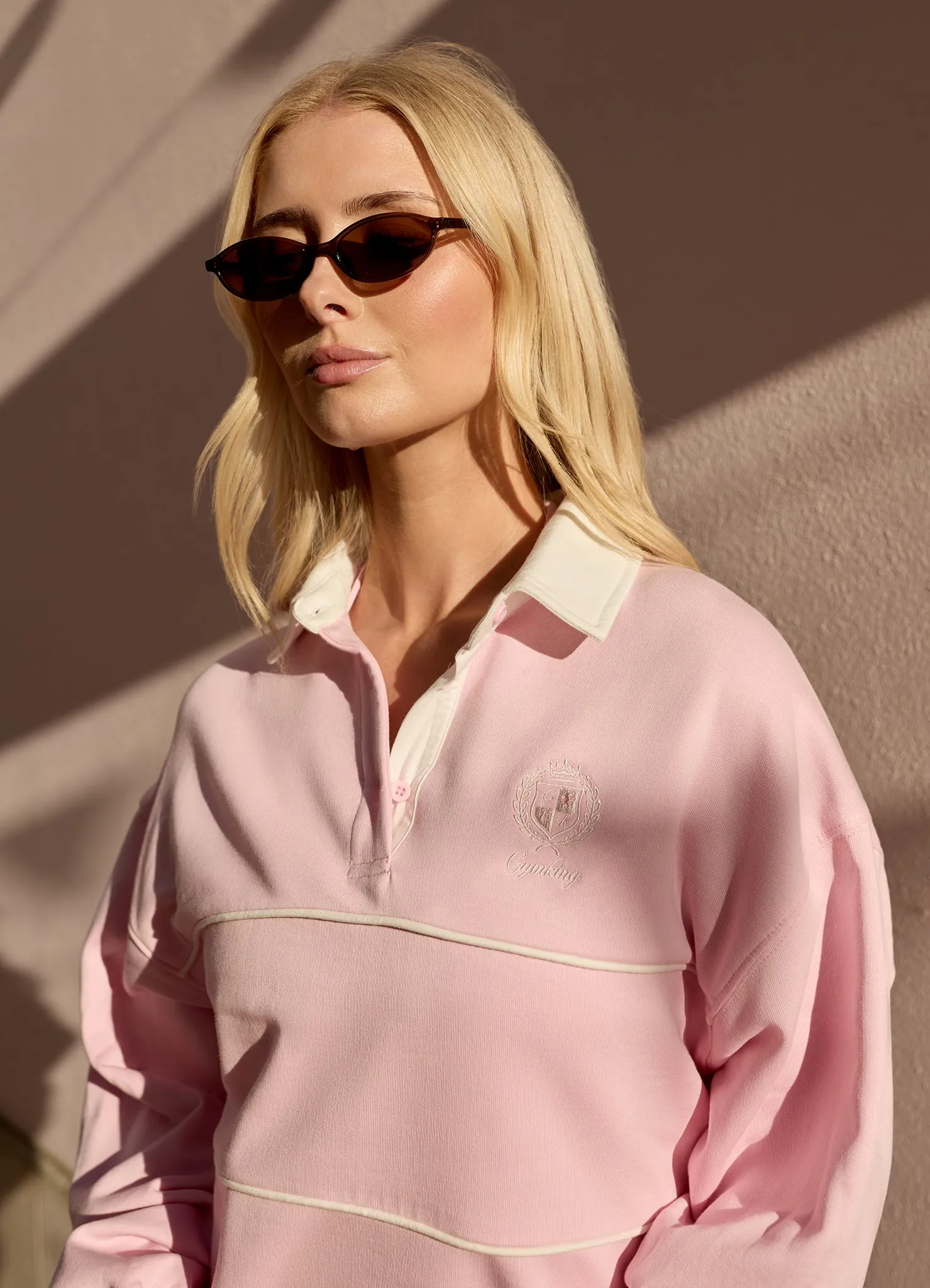 Gym King Heritage Loopback Long Sleeve Polo - Soft Pink sold by The Gym King product image thumbnail 5
