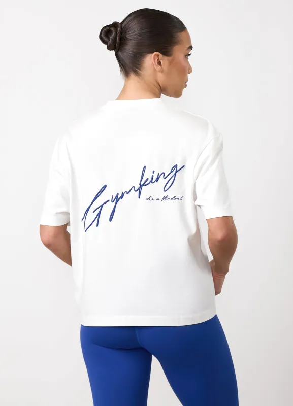 Gym King Script Mindset Hip Length BF Tee - Cream made by The Gym King