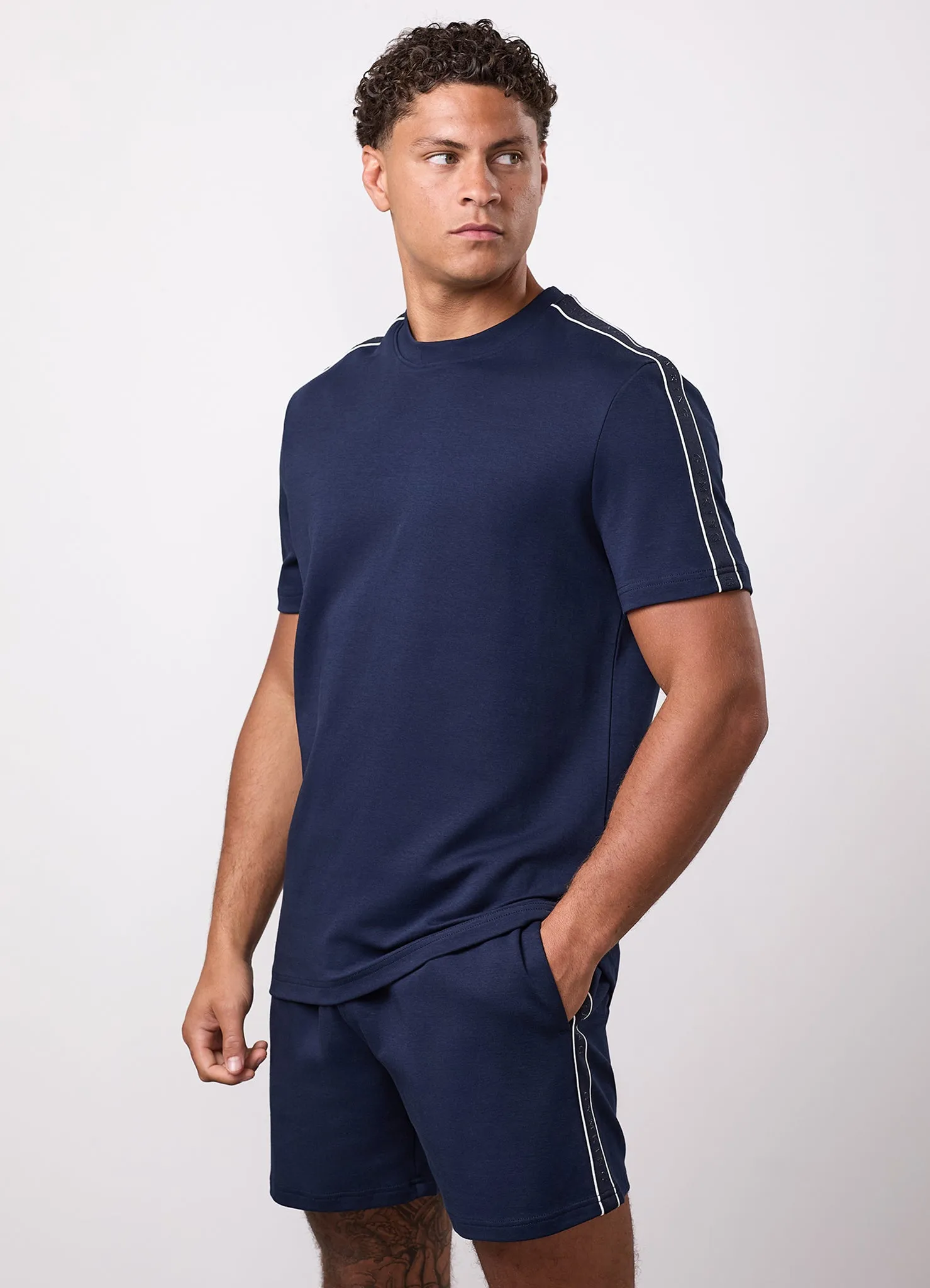 Gym King Linear Taped Tee - Navy sold by The Gym King