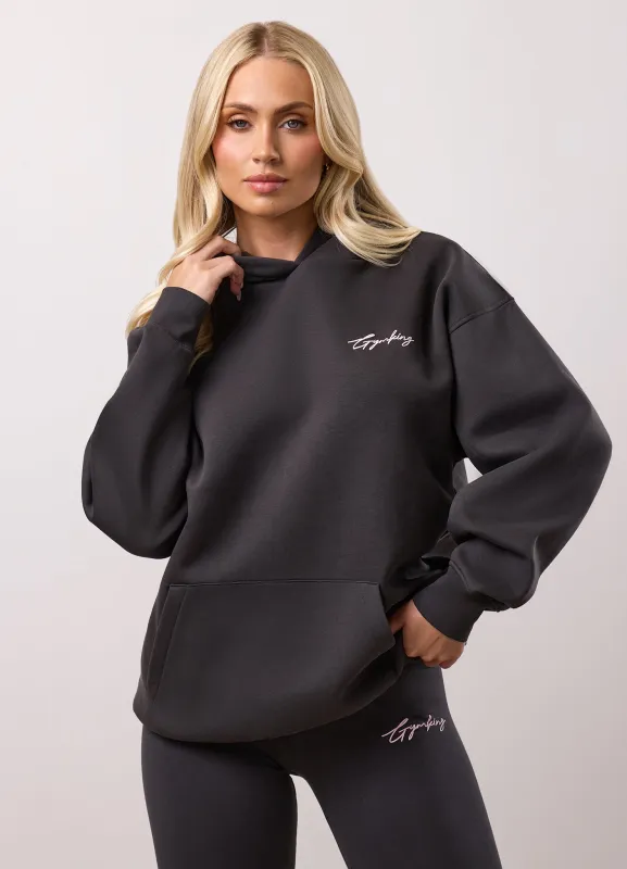 Gym King Script Fleece Hoodie - Dark Pewter made by The Gym King
