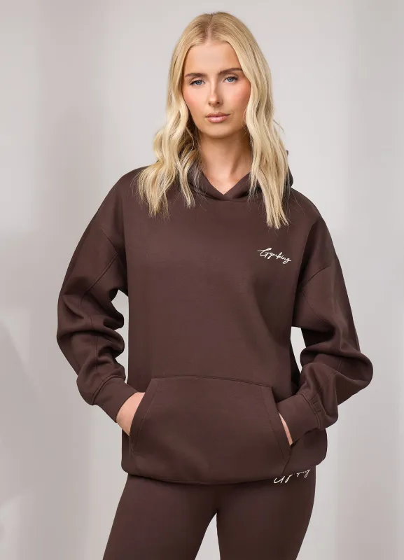 Gym King Script Fleece Hoodie - Dark Chocolate/Cream made by The Gym King