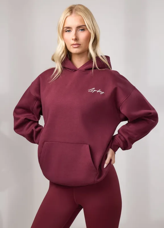 Gym King Script Fleece Hoodie - Deep Cherry/Cream made by The Gym King