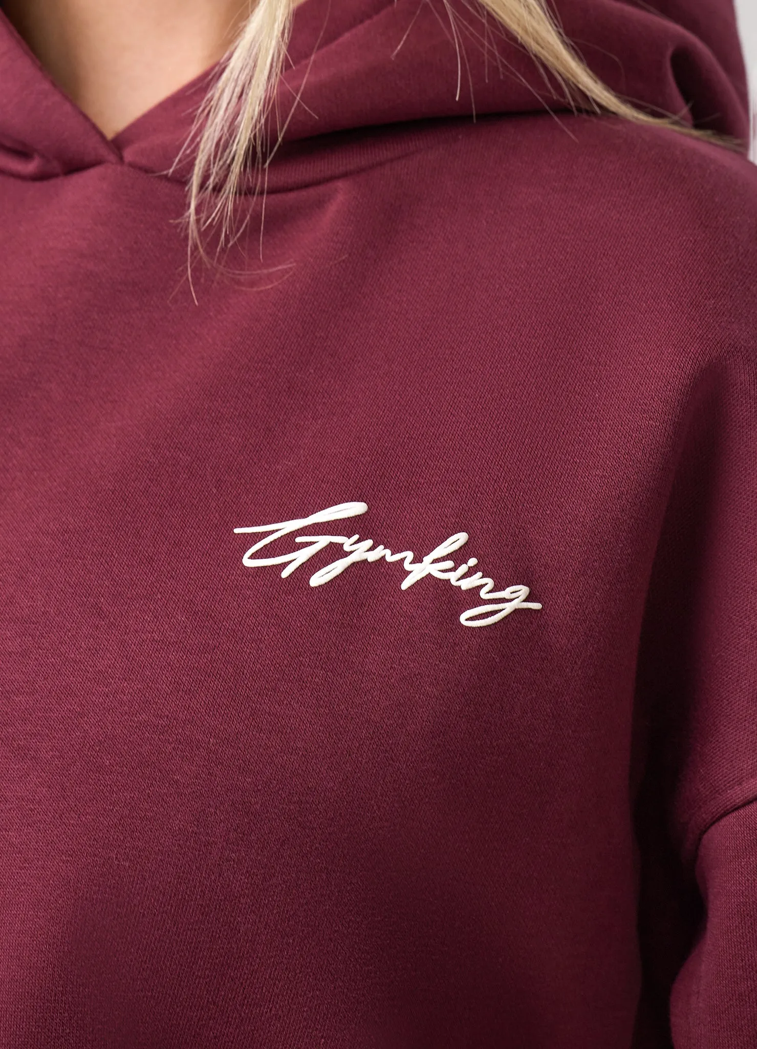 Gym King Script Fleece Hoodie - Deep Cherry/Cream sold by The Gym King product image thumbnail 4